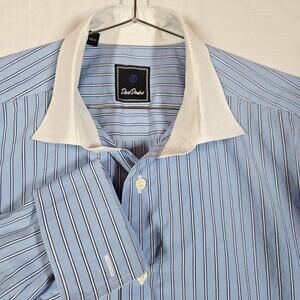 David Donahue Dress Shirt Mens 2XL 16.5 Blue Stripe French Cuff Long Sleeve
